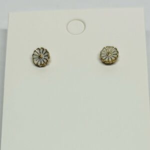 Gold and White Flower Stud Earrings